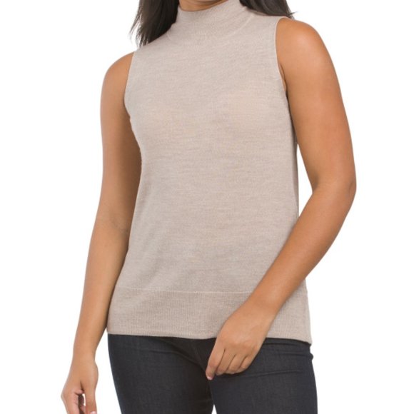 NWT TAHARI  Merino Wool Sleeveless Turtleneck Sweater oyster 167mo - Picture 1 of 4